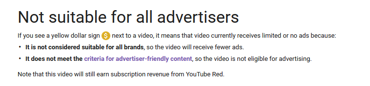 youtube not suitable for all advertisers