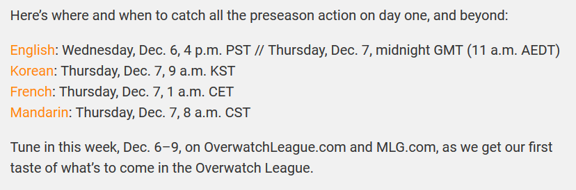 Overwatch League Preseason schedule